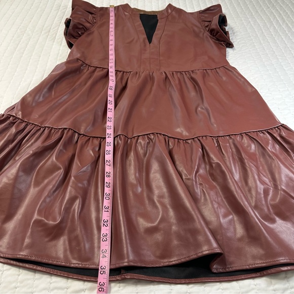 Entro Gliding Along Charlene Dress Chocolate Faux Leather Tiered Dress - Picture 4 of 16